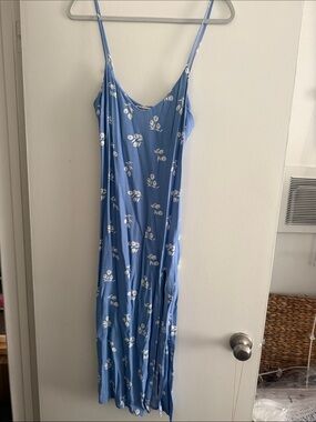 Reformation Crimini Periwinkle Blue Floral Slip Midi Dress with Slit